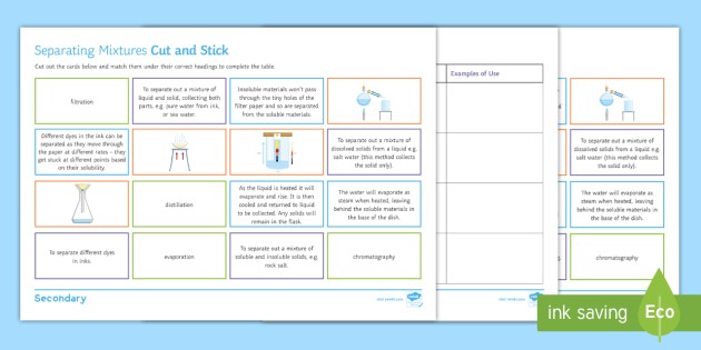 Separating Mixtures Cut And Stick Worksheet