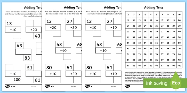 Adding Tens Homework Worksheet   Worksheets