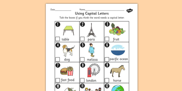 Using Capital Letters Worksheet