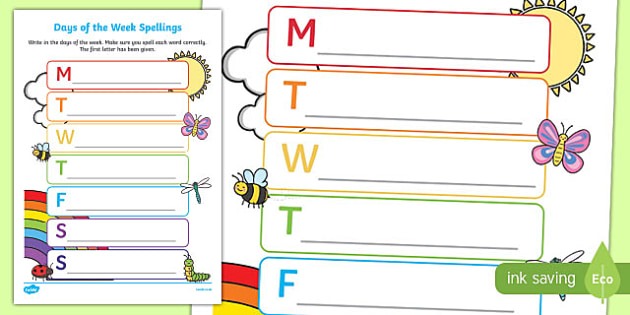 Days Of The Week Spelling Worksheet   Worksheet