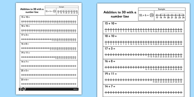 Addition To 30 With A Number Line Worksheet   Worksheet