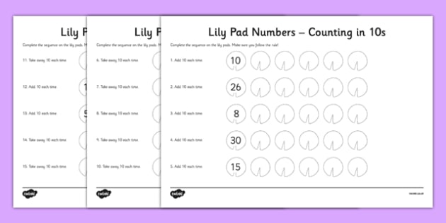 Lily Pad Counting In 10s Worksheet   Worksheet