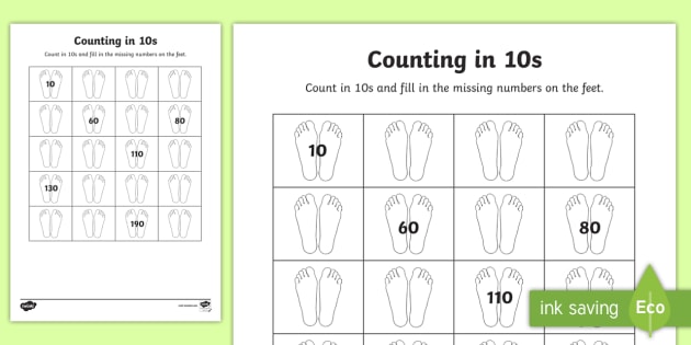 Counting In 10s With Feet Worksheet