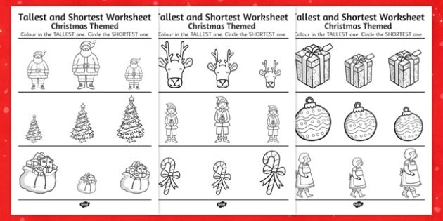 Christmas Themed Tallest And Shortest Worksheets Christmas Themed Tallest And Shortest Worksheets