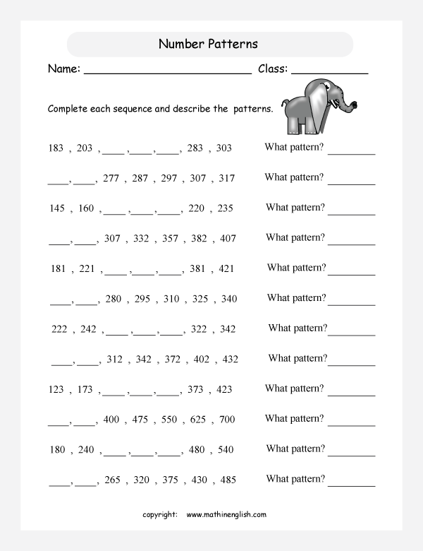 2 Digits Sequence Printable Grade 3 Math Worksheet