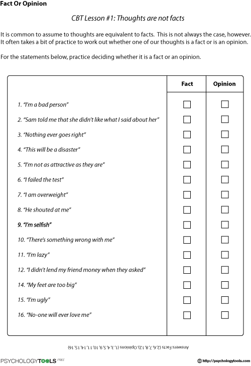 Fact Or Opinion Cbt Worksheet