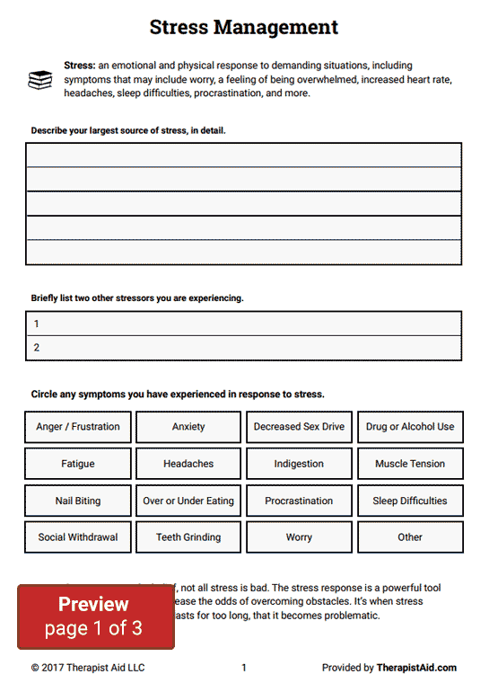 Introduction To Stress Management (worksheet