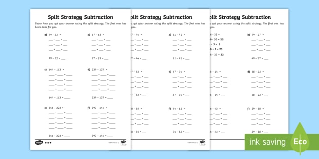 Differentiated Split Strategy Worksheet   Worksheets
