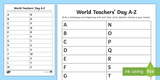 World Teachers' Day A To Z Worksheet