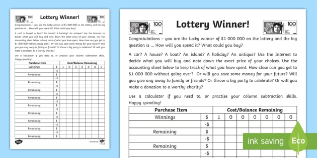 Lottery Winner Accounting Worksheet   Worksheet