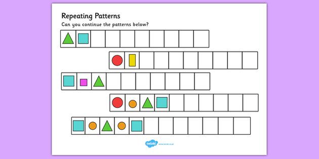 Repeating Pattern Worksheets (shapes And Colours)