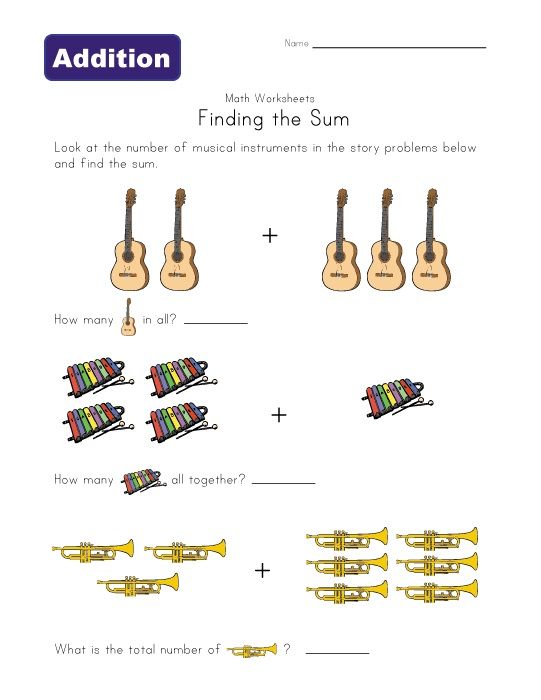 Musical Instruments Addition Worksheet