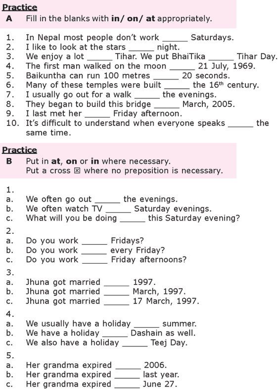 Grade 8 Grammar Lesson 27 At, On And In Prepositions Of Time (2