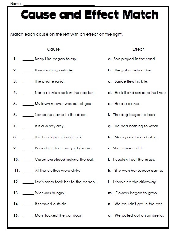 Printable Cause And Effect Worksheet