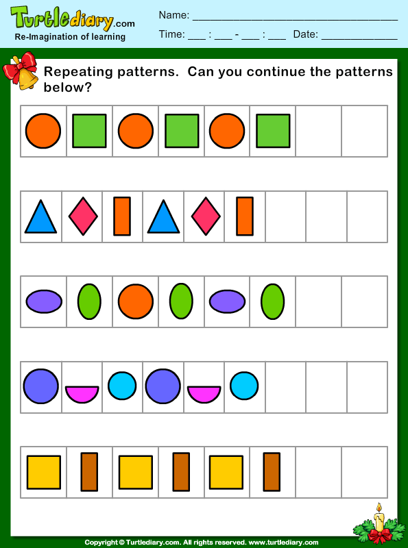 Christmas Repeating Patterns Worksheet