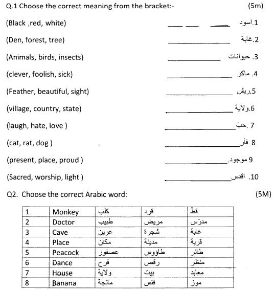 Cbse Class 6 Arabic Sample Paper Set C