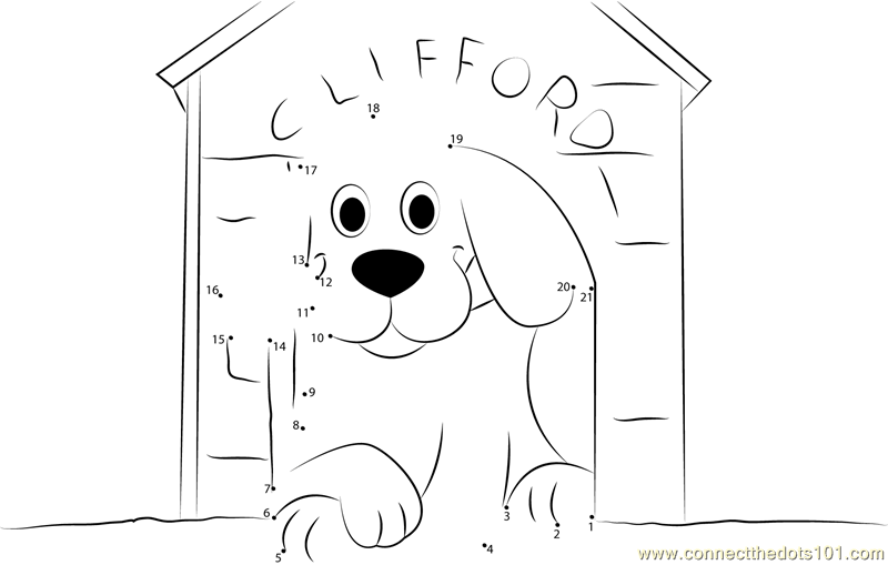 Clifford Dog In Home Dot To Dot Printable Worksheet