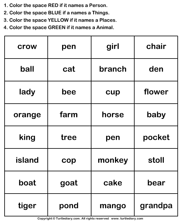 Color The Nouns Worksheet
