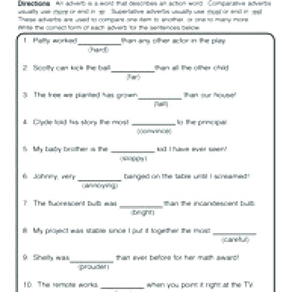 Comparative Adverbs Worksheets Grade And Superlative Exercises