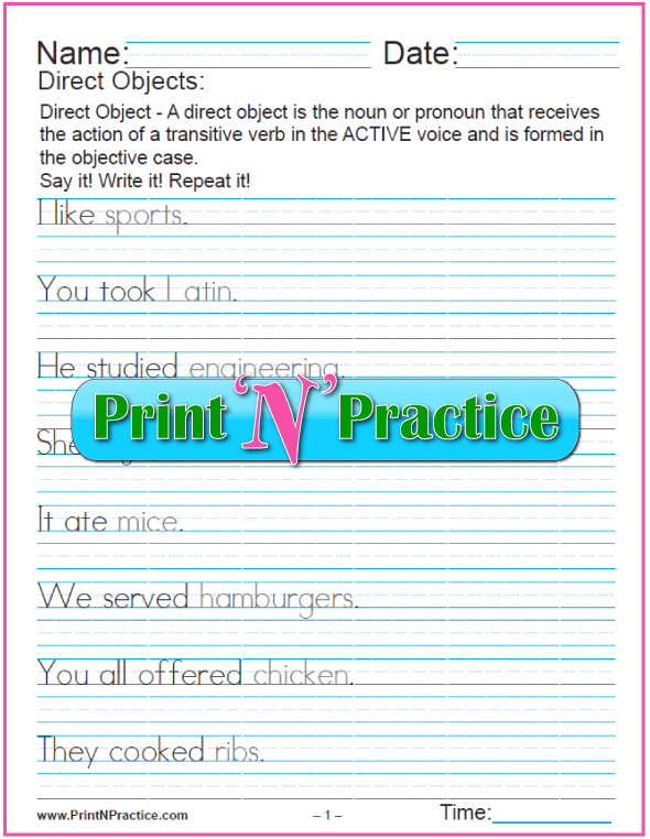 Direct And Indirect Objects Worksheets With Examples