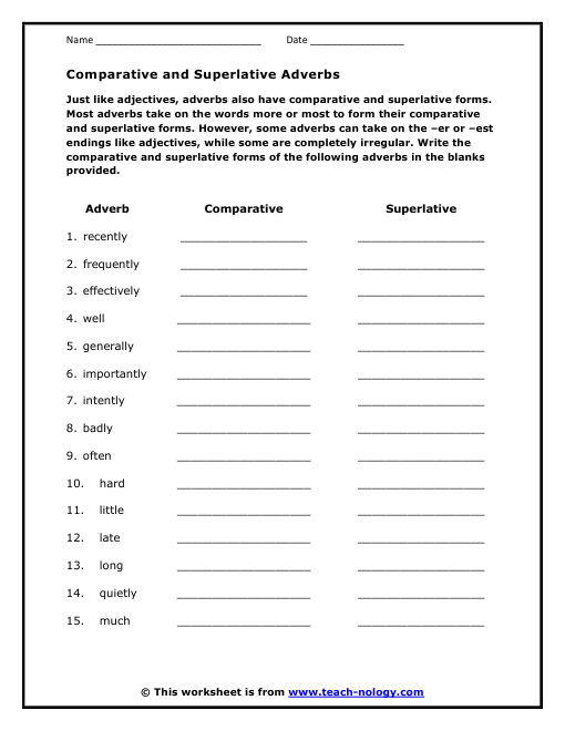 Comparative And Superlative Adverb Worksheets  1