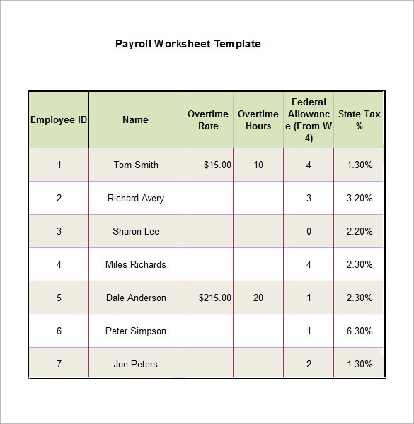 5+ Payroll Worksheet Templates