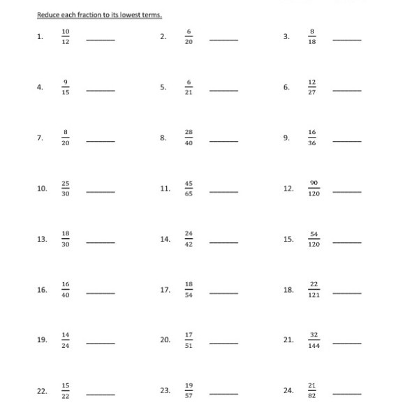 Fifth Grade Reducing Fractions Worksheet 05 â One Page Worksheets