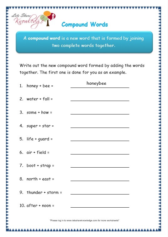 Grade 3 Grammar Topic 20  Compound Words Worksheets
