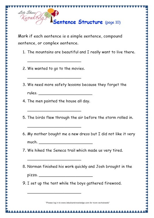 worksheets-for-sentence-structure