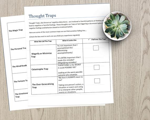 Thought Traps Fillable Pdf Worksheet Checklist