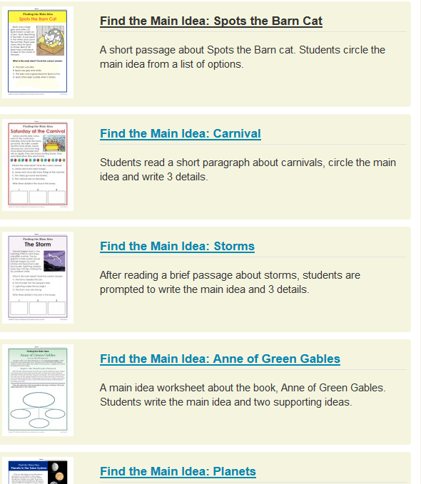 Main Idea (key Ideas And Details) Worksheets  Grades 1
