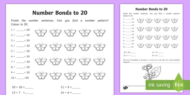 Number Bonds Within 20 Worksheet   Worksheet