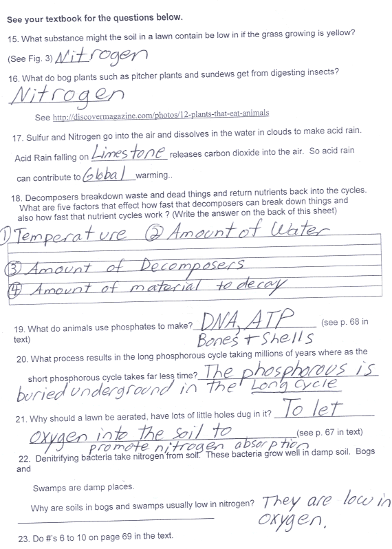 Science 1206 Answer Key For Nitrogen Cycle Assignment
