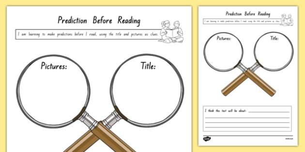 Prediction Before Reading Worksheet   Worksheet, Worksheet