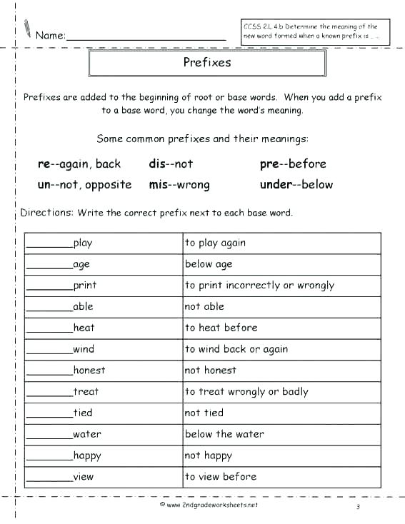Free Prefix Worksheets For 3rd Grade â Baysidebaby Co