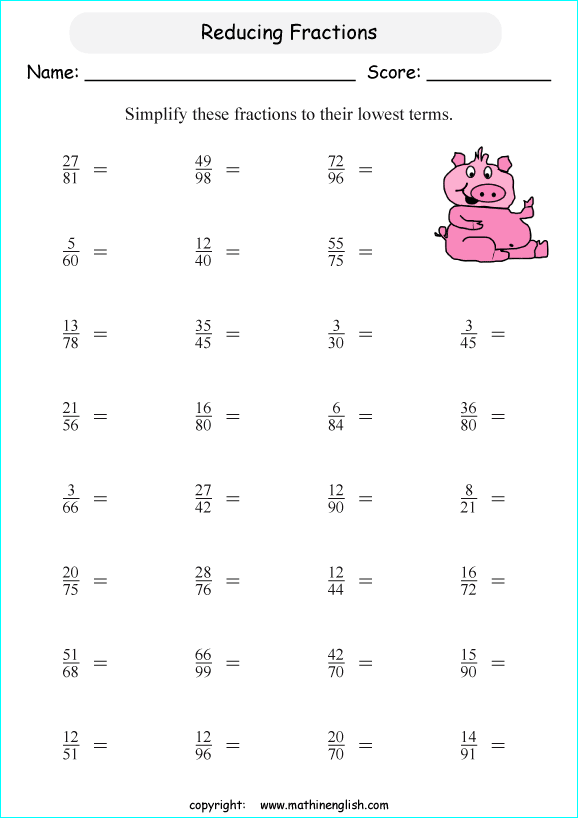 Simplify Fractions With Denominators And Numerators Up To 100