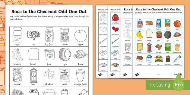Race To The Checkout Odd One Out Worksheet   Worksheet