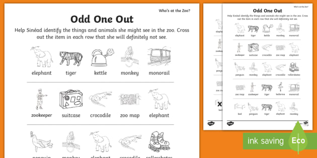 Who's At The Zoo  Circle The Odd One Out Worksheet   Worksheet