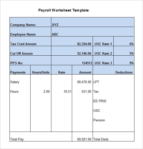 5+ Payroll Worksheet Templates