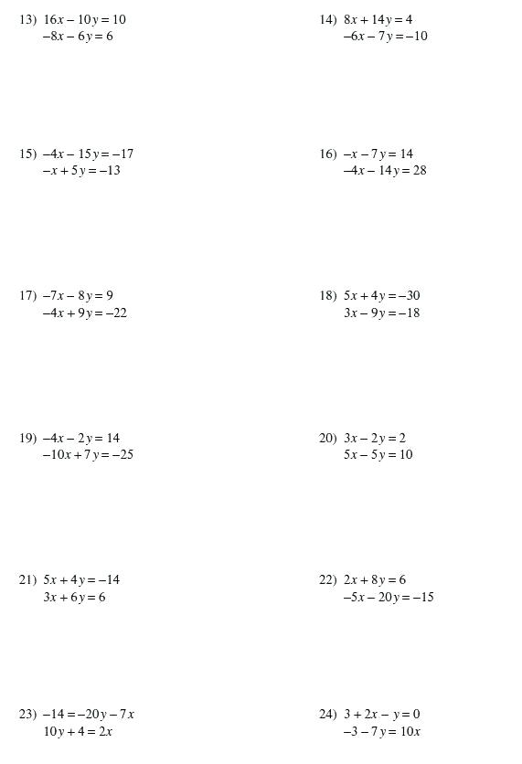 Solving Systems Of Equations By Elimination Worksheet Answers