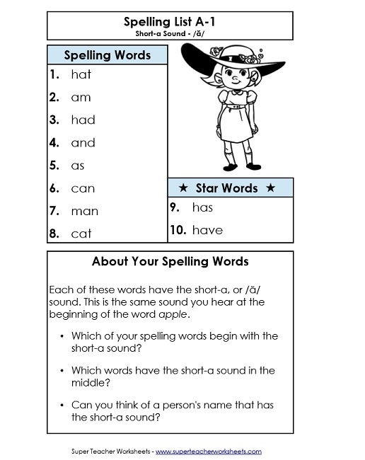 1st Grade Spelling Lists & Worksheets