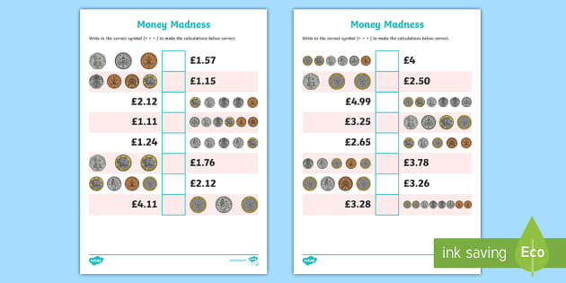 Ks2 Money Madness Greater Than And Less Than Worksheet   Worksheet