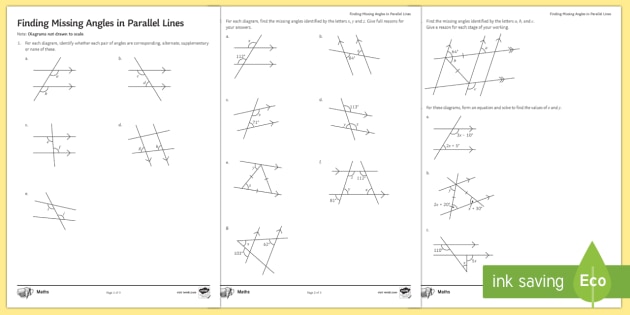 Finding Missing Angles In Parallel Lines Worksheet