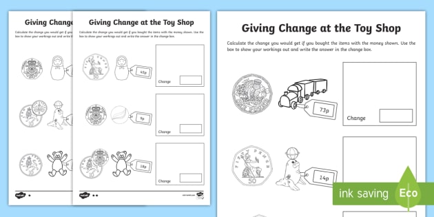 Ks1 Maths Giving Change At The Toy Shop Worksheet   Worksheets