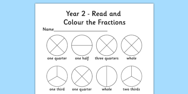 Year 2 Read And Color A Fraction Worksheet   Worksheet