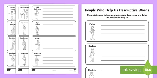 People Who Help Us Descriptive Words Worksheets