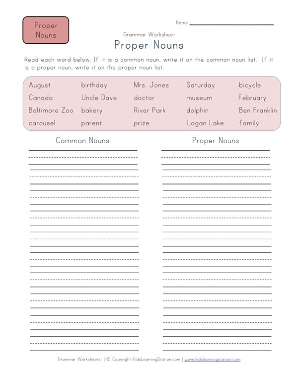 Proper And Common Nouns Worksheets For 3rd Grade
