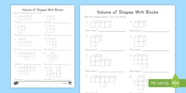 Kindergarten Volume Of Shapes With Blocks Worksheet