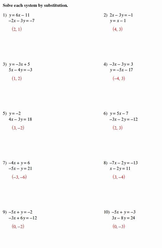 Worksheet 3 Systems Of Equations Substitution And Elimination